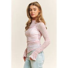Load image into Gallery viewer, Soft Pink Heart Mesh Top with FLOCKING- stretchy
