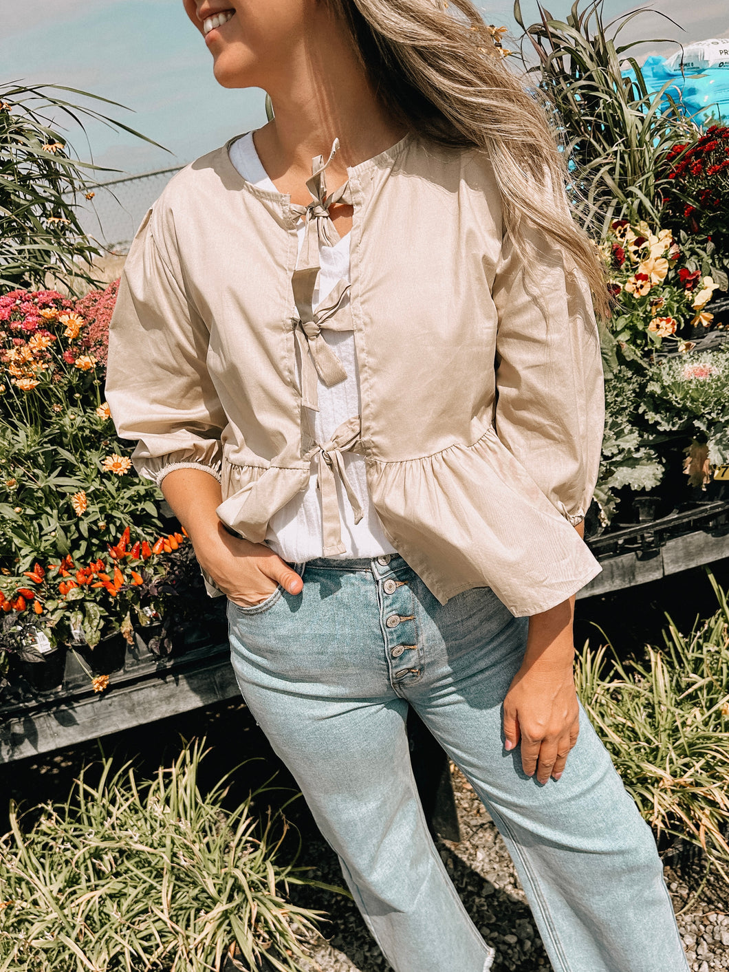 Soft Mocha Bow Tie Blouse