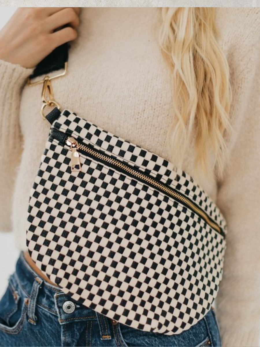 Lainey Woven Check Purse - Cream & black