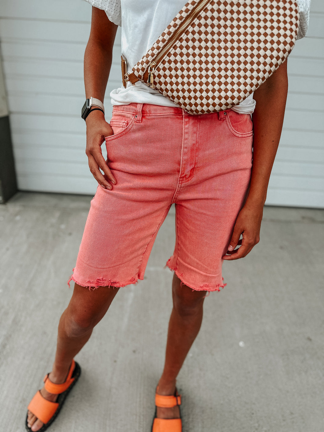 Coral Boyfriend Shorts-Stretchy