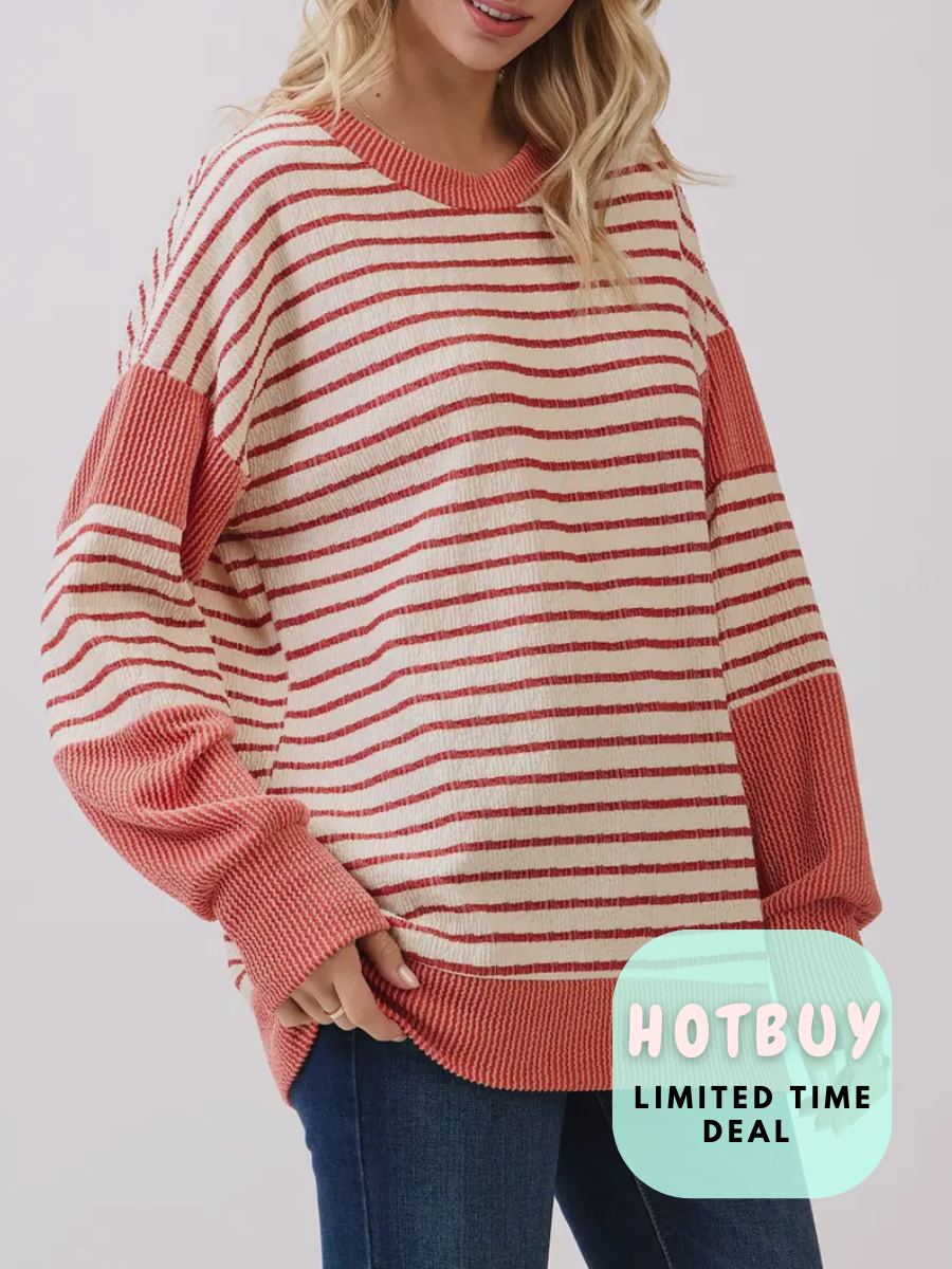 Emery Stripe Knit Top Rust -Stretchy