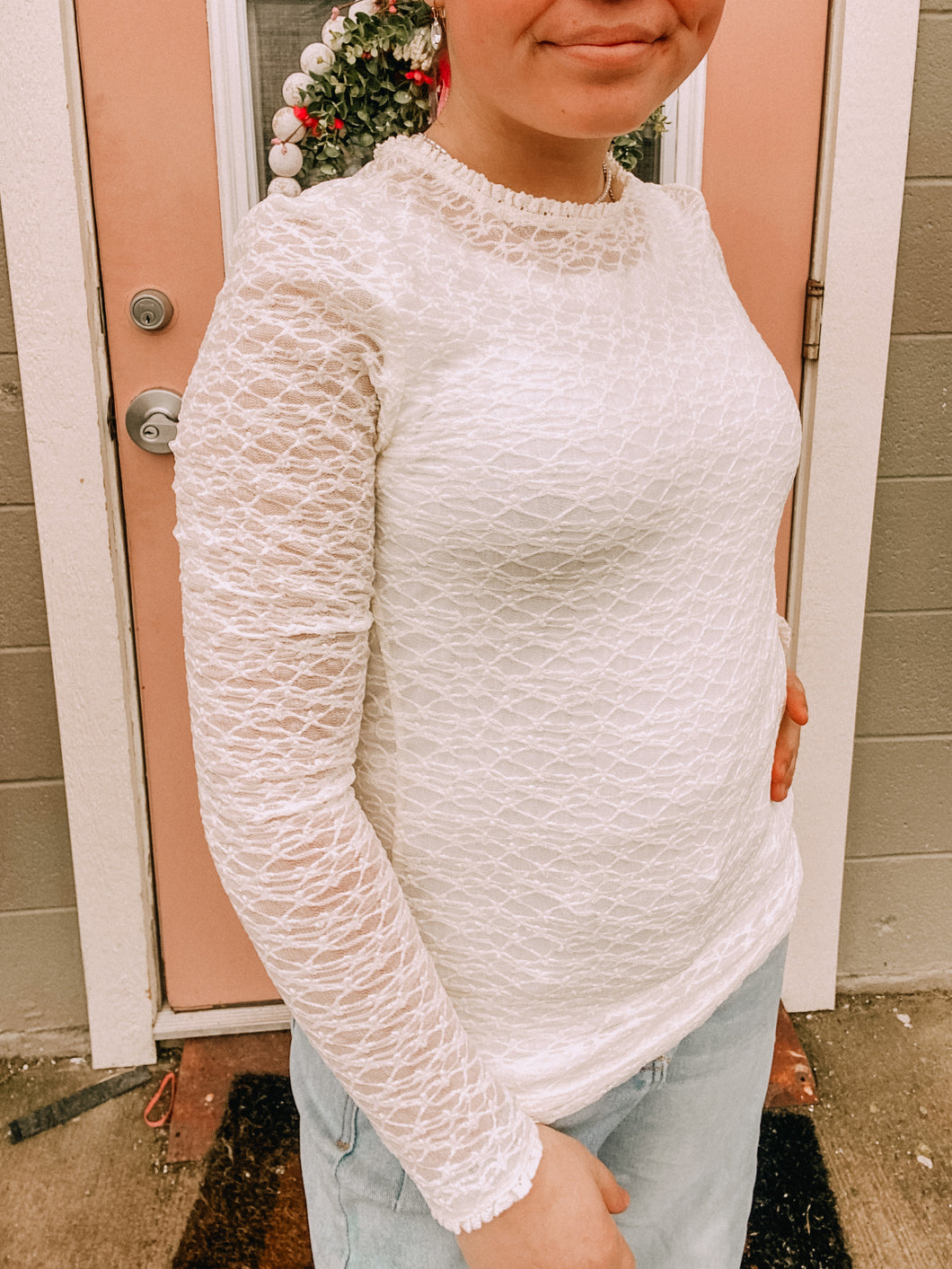 Everly Creme Stretch Lace Top