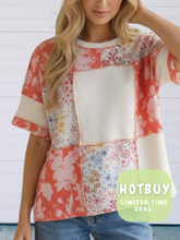 Load image into Gallery viewer, Sweet Coral Patchwork Ribbed Top- stretchy
