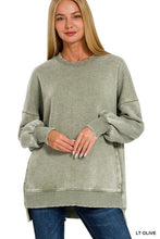 Load image into Gallery viewer, Middlo Vintage Wash Olive Hi-Lo Fleece Pullover
