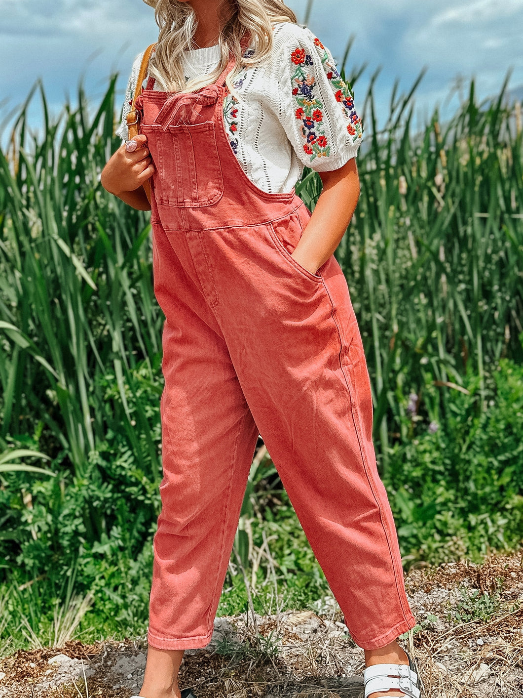 Free Soul Washed Brick overalls-stretch denim