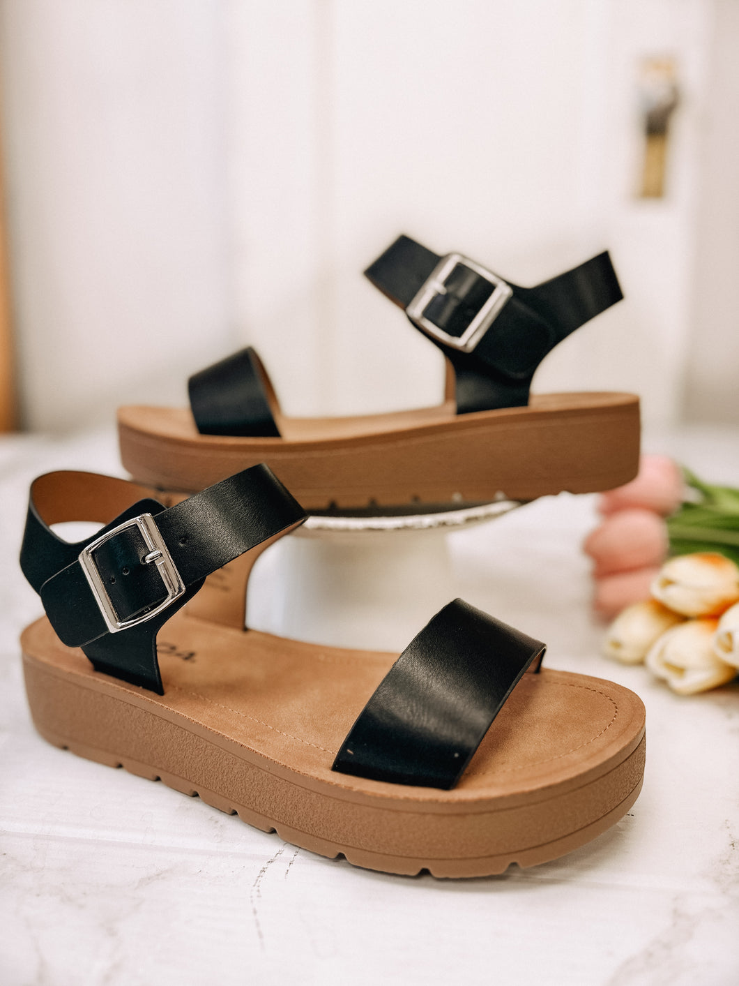 Wren Black Semi- Platform Sandal