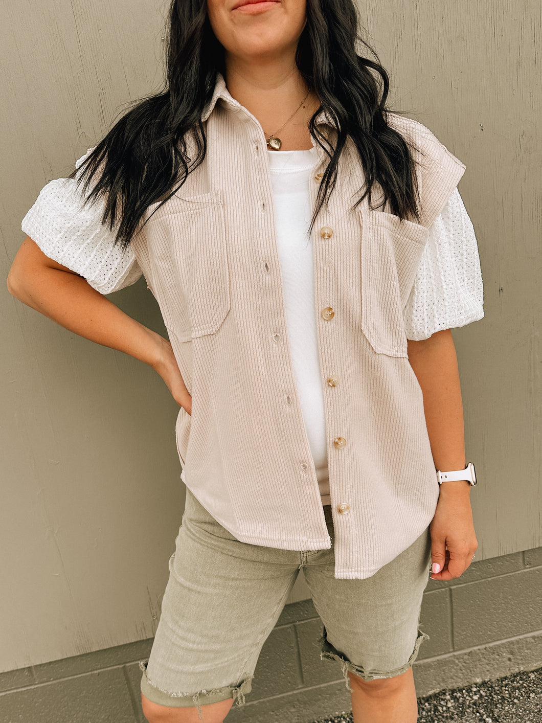 Creme Shacket Vest -Stretch