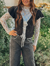 Load image into Gallery viewer, Black Pontille Tie Front Cardi

