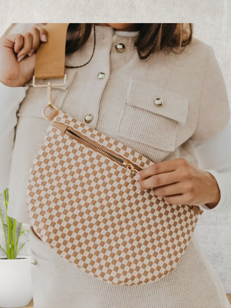 Lainey Woven Check Purse - Cream & Brown preorder