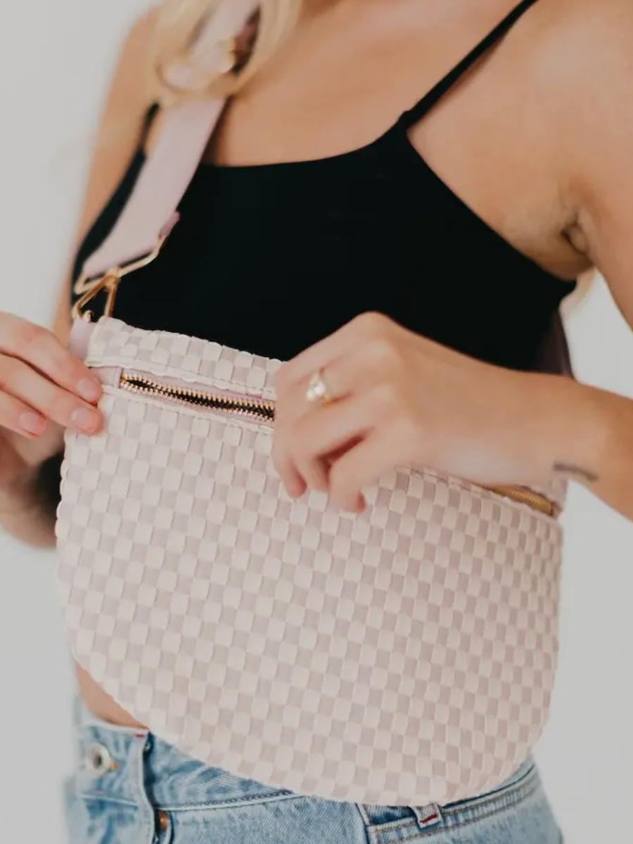 Lainey Woven Check Purse - Cream & Brown
