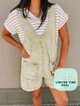 Load image into Gallery viewer, Free Soul Olive Mineral Wash Denim Romper
