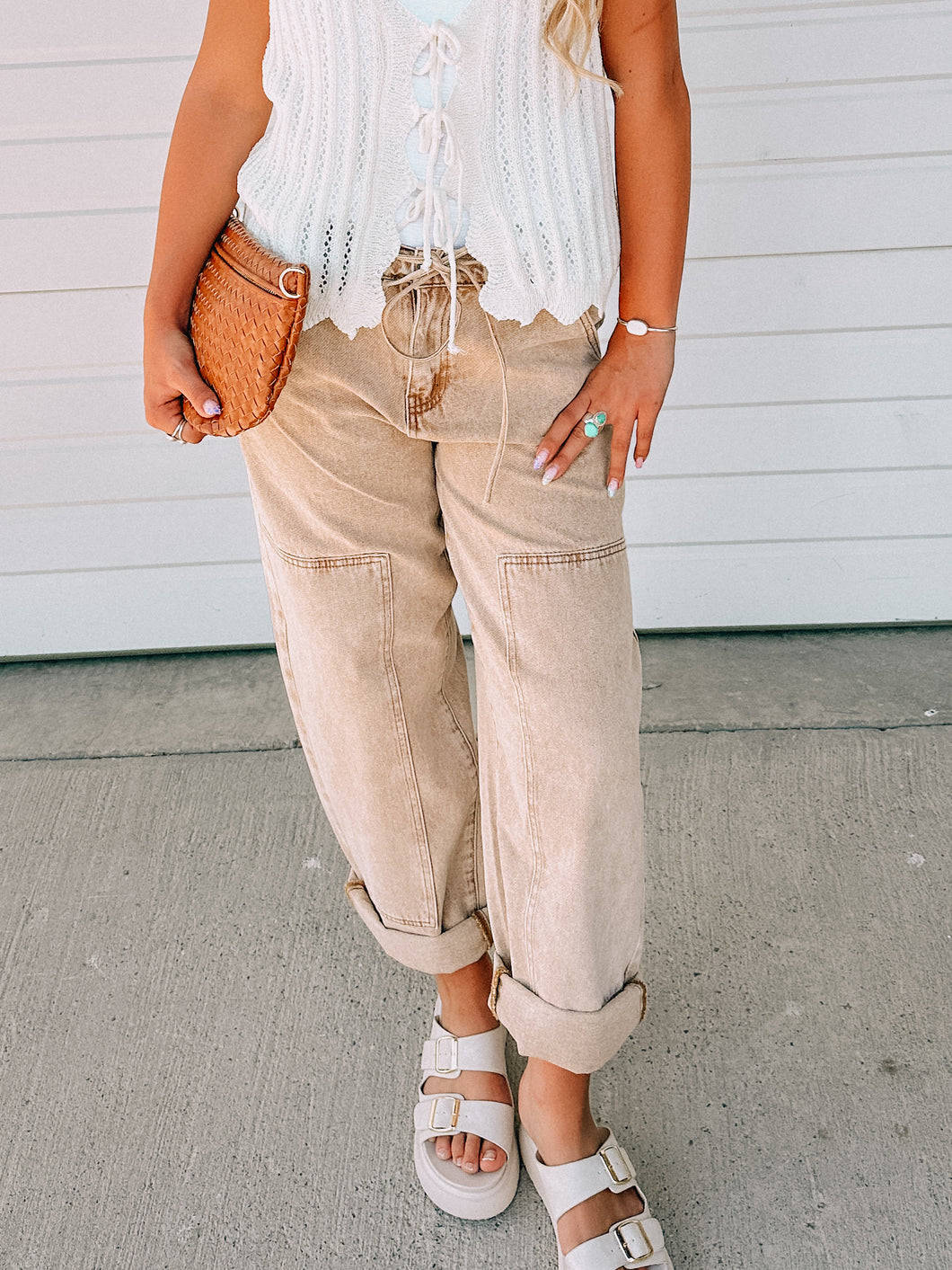 Tan Mineral Pants-elastic waist