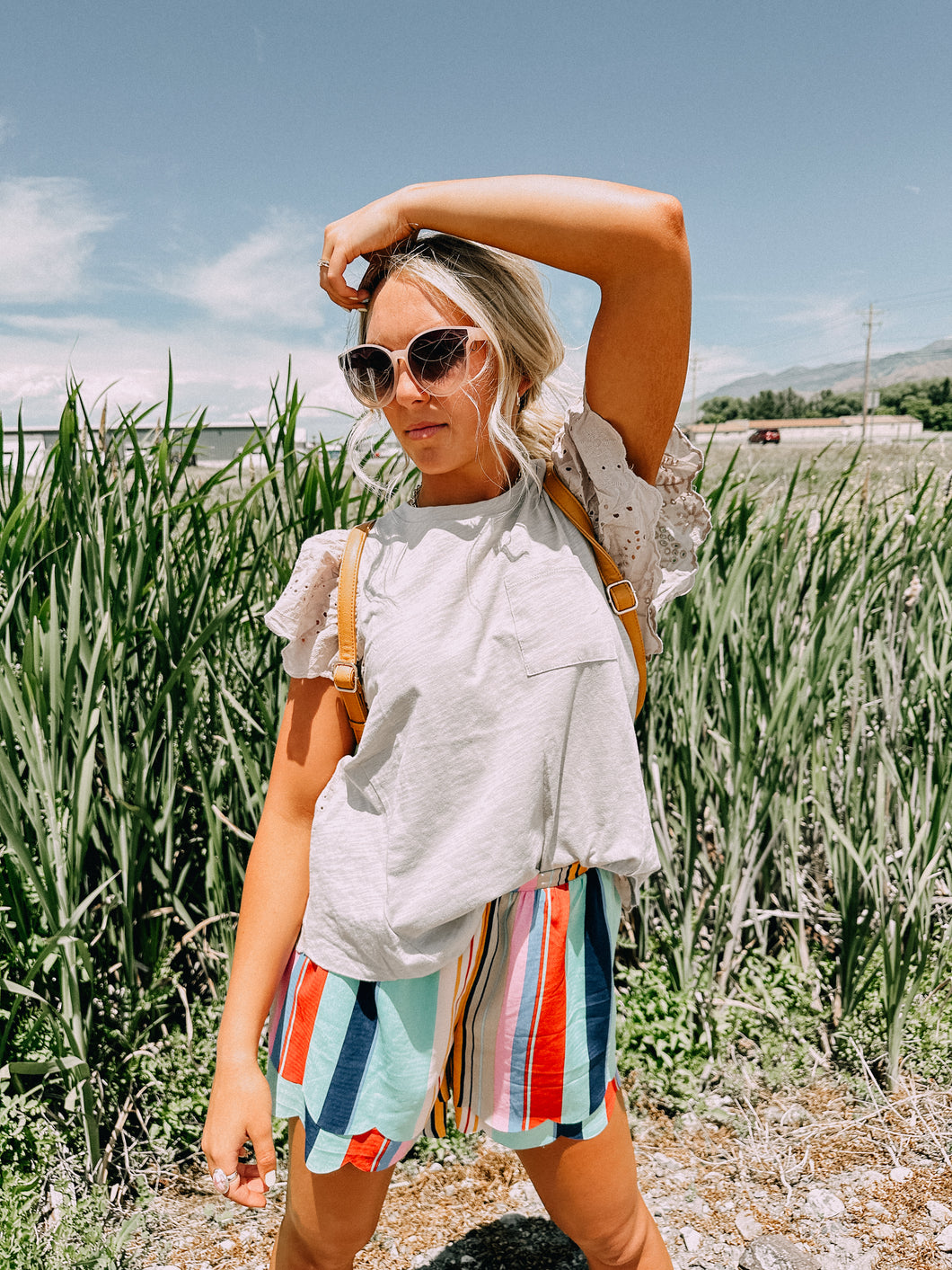 Aqua Color Pop Stripe Shorts