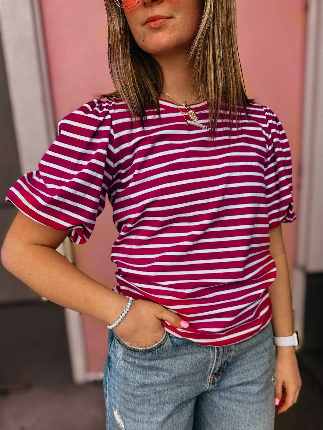 Sweet Stripe Puff Sleeve Tee