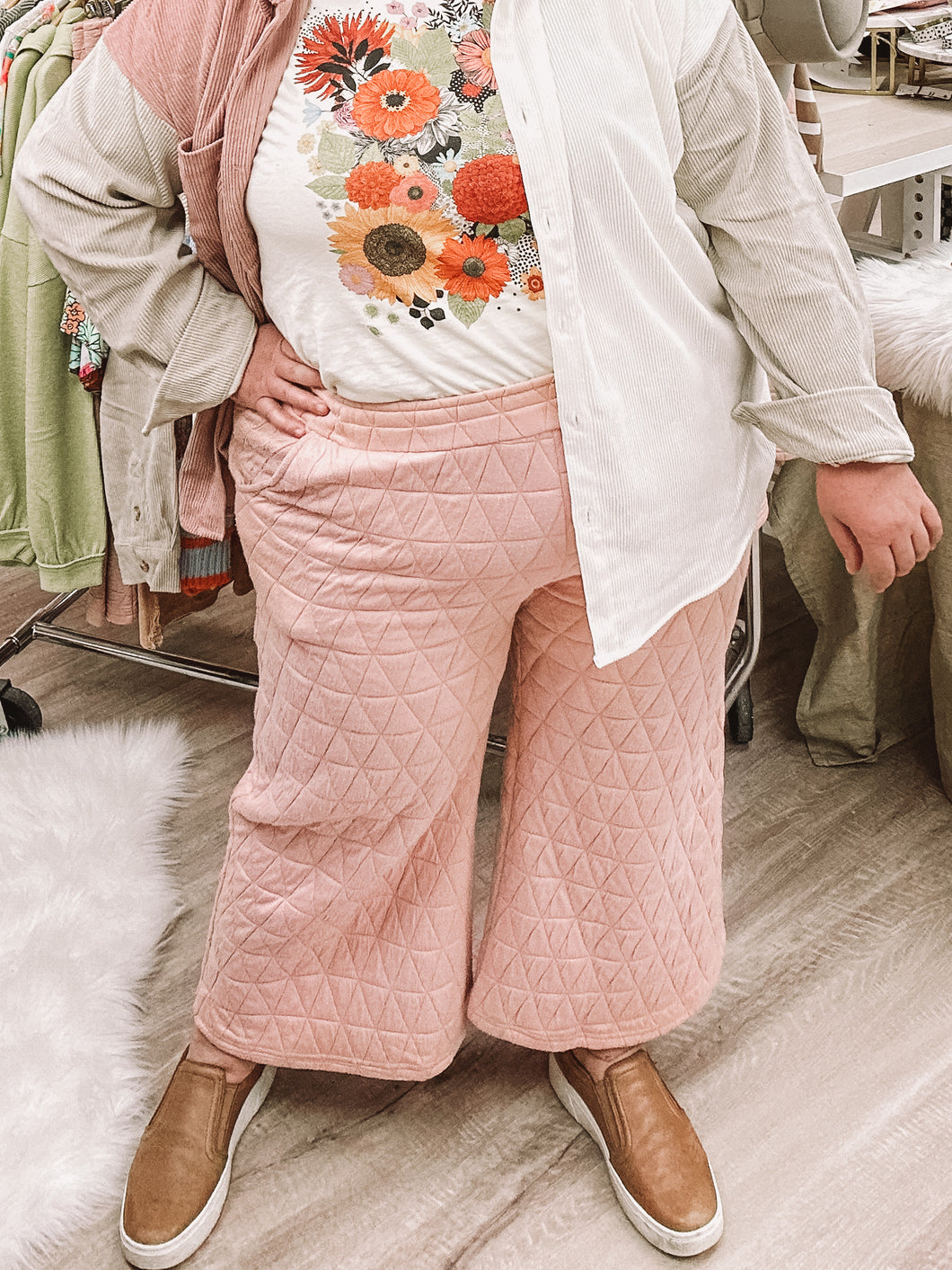 [PLUS] pink quilted pants -stretchy