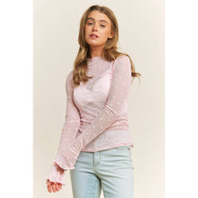 Load image into Gallery viewer, Soft Pink Heart Mesh Top with FLOCKING- stretchy
