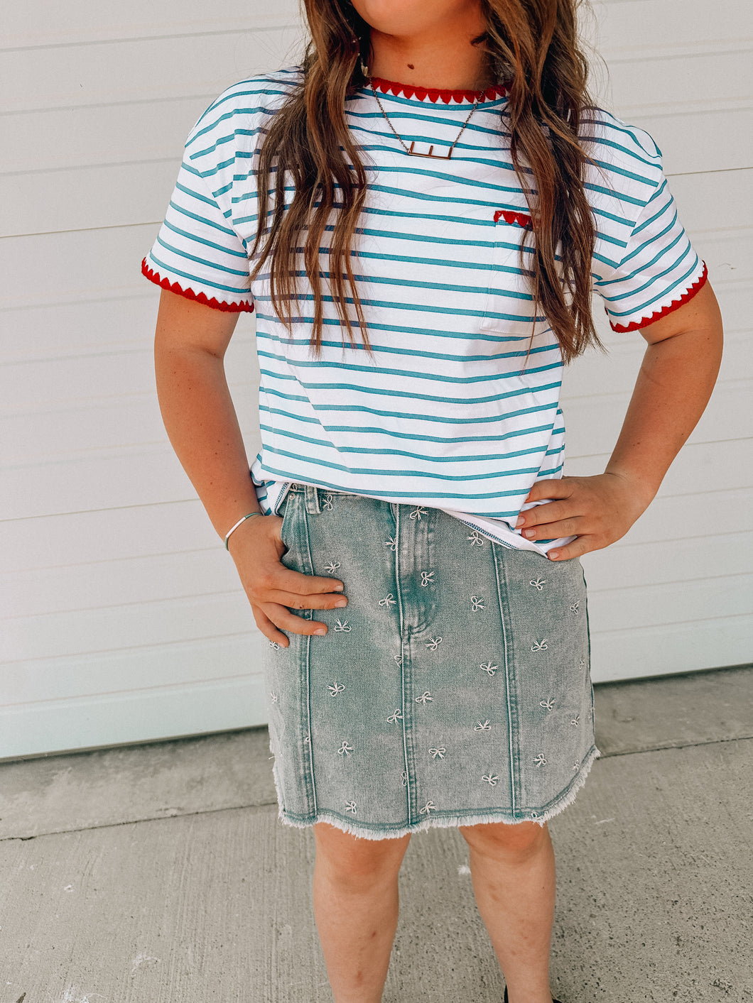 Bow Denim Skirt-Stretchy