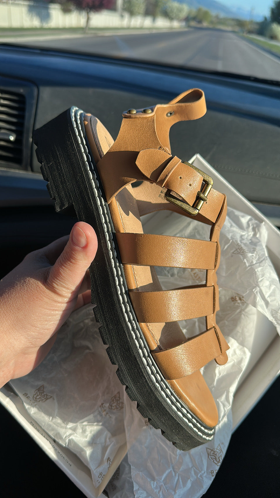 [SALE] Maddi Cognac DBL Stitch Sandal