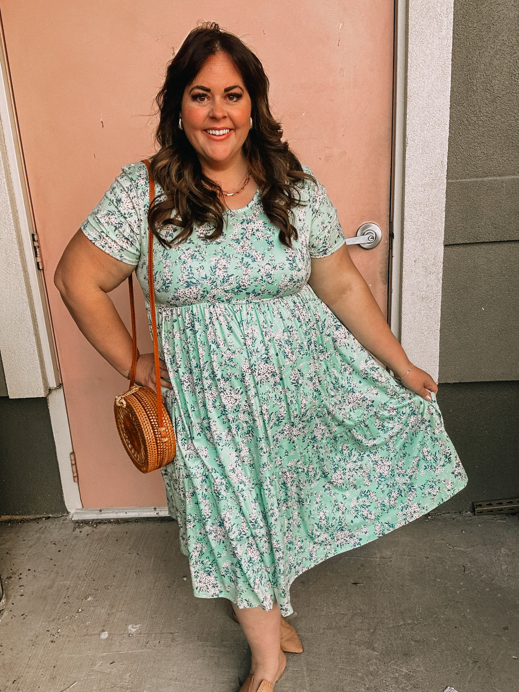 [PLUS ] minty Floral Buttersoft Dress- stretchy