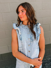 Load image into Gallery viewer, Flirty Denim Ruffled Vest
