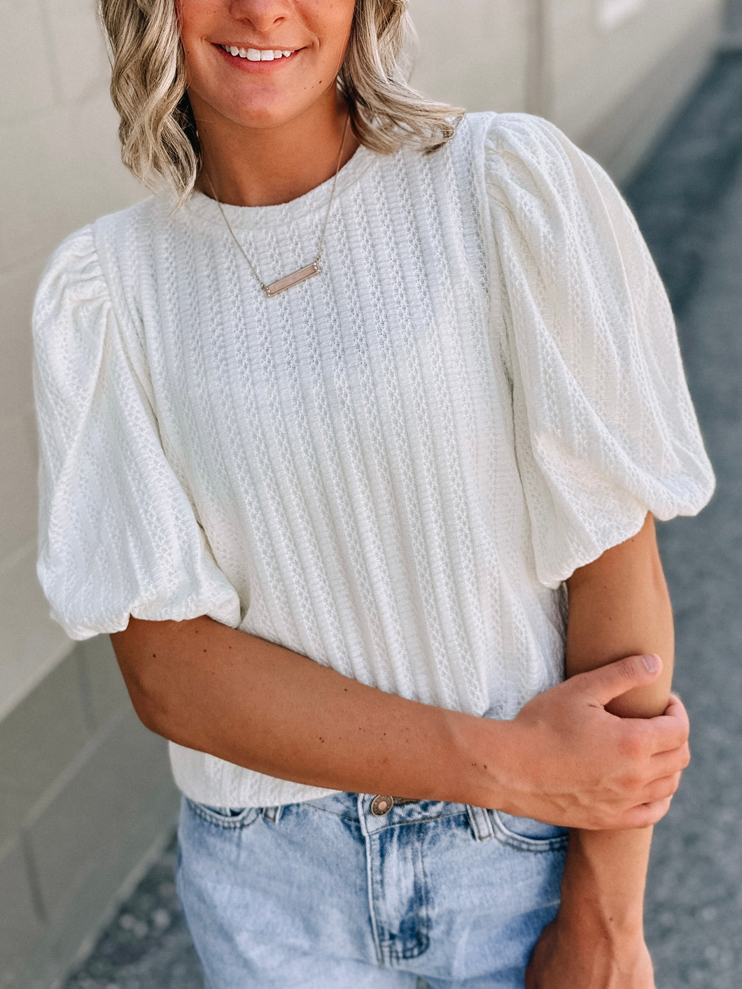Gwen Neutral Textured Blouse- Stretchy