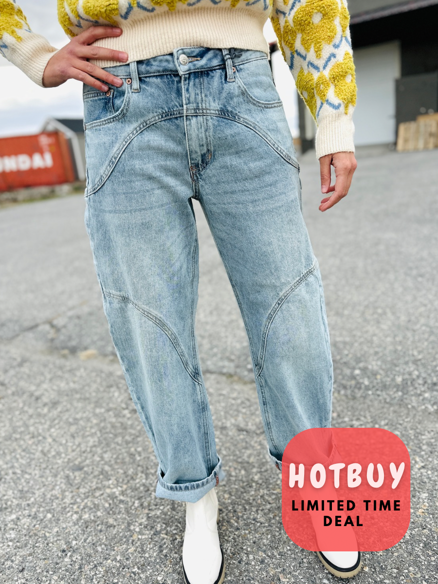 Swift Tall Cuff Barrel Statement Denim Pants- stretchy
