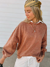 Load image into Gallery viewer, KIM G Terracotta Bubble Sleeve Fleece Pullover
