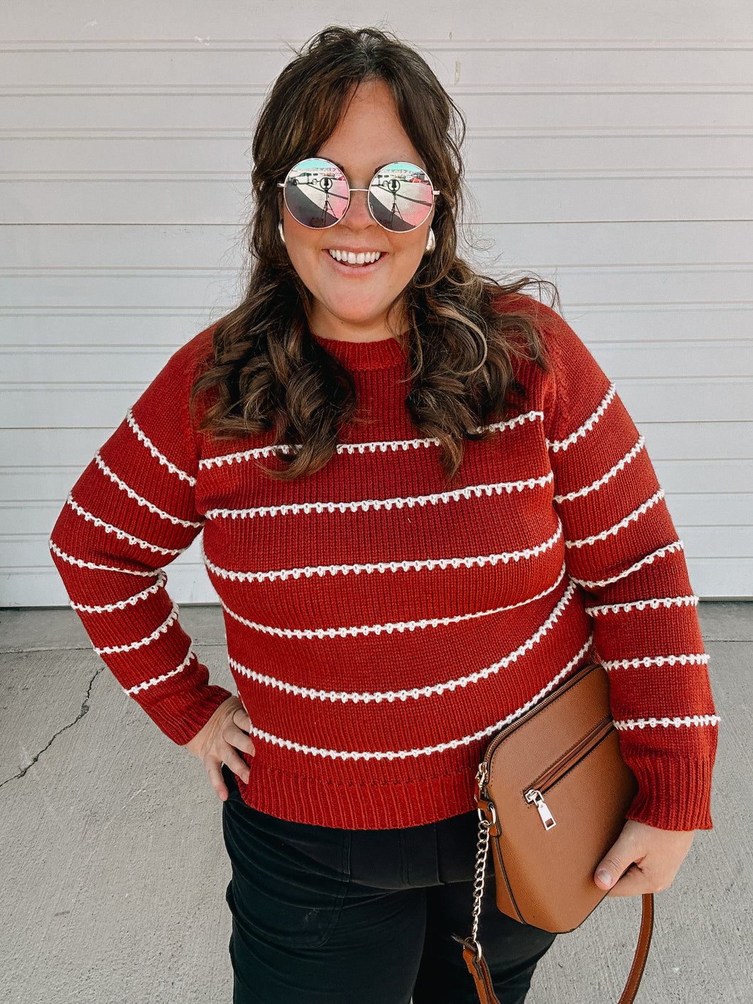 Ava Dashed Brick Red Sweater