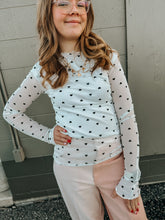 Load image into Gallery viewer, White Heart Mesh Top with FLOCKING- stretchy
