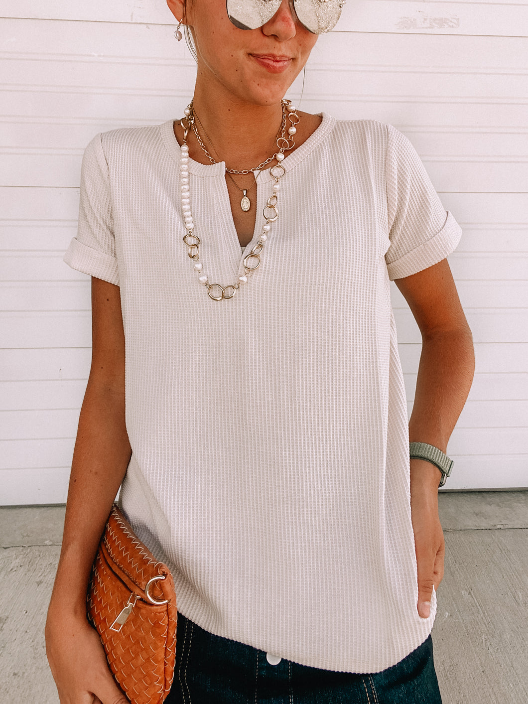 Marci Subtle Cream Textured Top - stretch