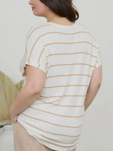 Load image into Gallery viewer, [XL] Dashed Dolman rolled sleeve Mustard &amp; offwhite- Stretchy
