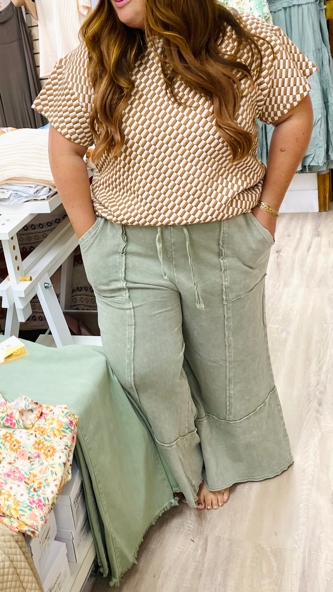 Soft Sage Flutter Mineral Pants-stretchy