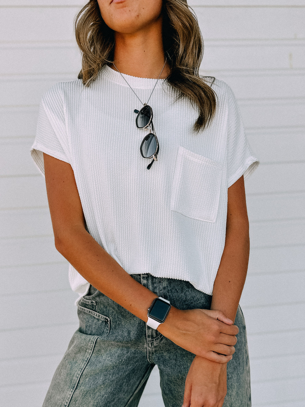 Anna Pocket Top -White