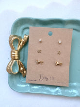 Load image into Gallery viewer, Flower Bow 3 Piece Set Mini Earring- Sterling Silver
