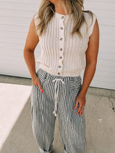 Load image into Gallery viewer, Freya Stripe Dark Green Rope Barrel Denim- Cotton Blend

