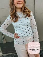 Load image into Gallery viewer, White Heart Mesh Top with FLOCKING- stretchy
