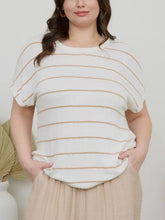 Load image into Gallery viewer, [XL] Dashed Dolman rolled sleeve Mustard &amp; offwhite- Stretchy
