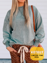 Load image into Gallery viewer, KIM G Teal Bubble Sleeve Fleece Pullover
