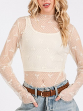 Load image into Gallery viewer, Bow Creme Mesh Top - stretchy
