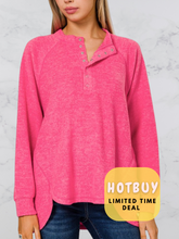 Load image into Gallery viewer, Henley Ash Pink Fleecy Pullover-Stretchy
