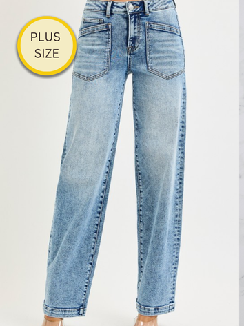 [PLUS SIZE] Trendy Pocket Light Wash Denim- STRETCH
