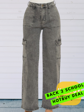 Load image into Gallery viewer, Manhatten Grey Washed Subtle Barrel Denin Pants- mid rise

