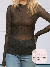 Load image into Gallery viewer, Black Heart Mesh Top with FLOCKING- stretchy (Copy)
