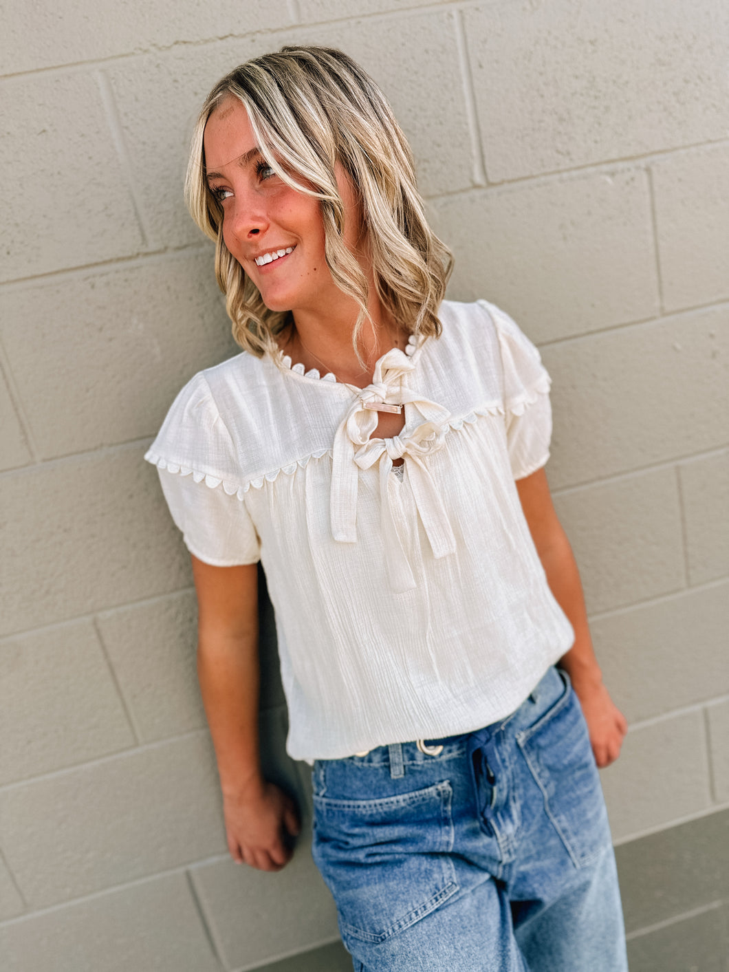 Creme Bow Tie Blouse