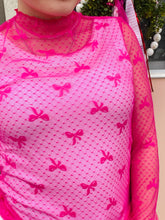 Load image into Gallery viewer, Hot Pink Bows-N-Dot Mesh Top - stretchy
