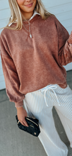 Load image into Gallery viewer, KIM G Terracotta Bubble Sleeve Fleece Pullover

