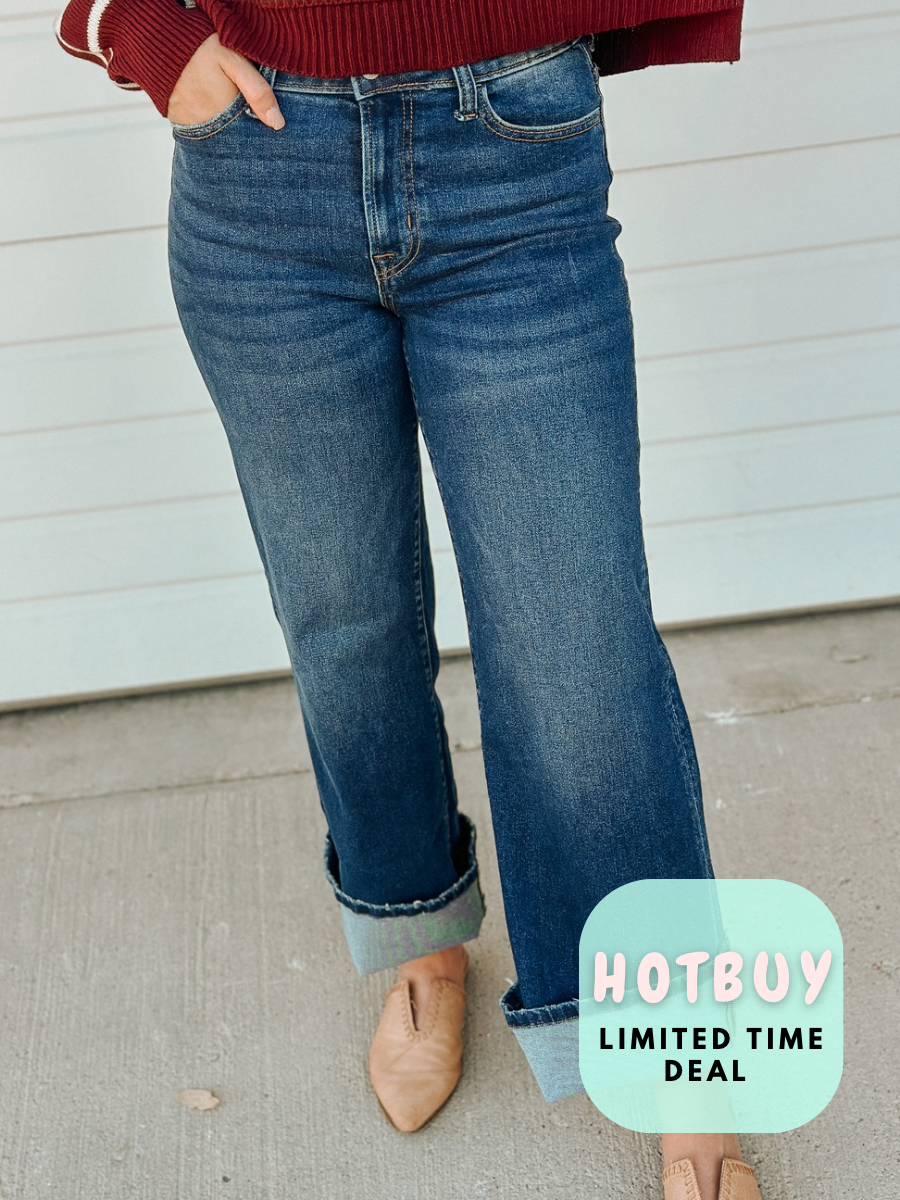 Roxie Dark Wash Tall Cuff Denim- Stretchy