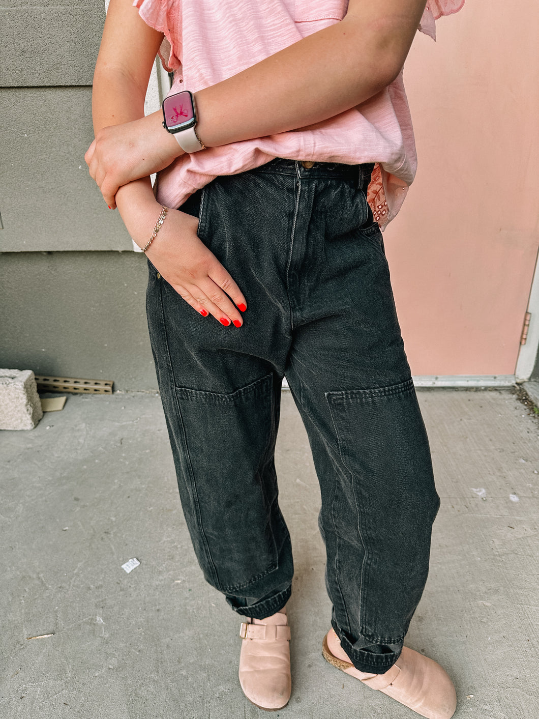 [TEEN] Black Barrel Washed Denim-Elastic Waist