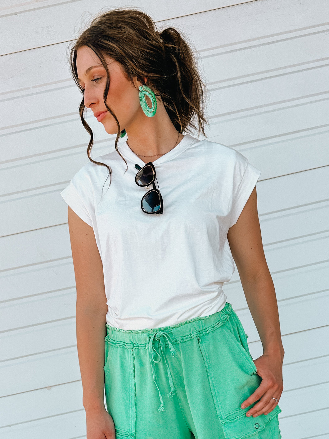 White Cuffed Tee