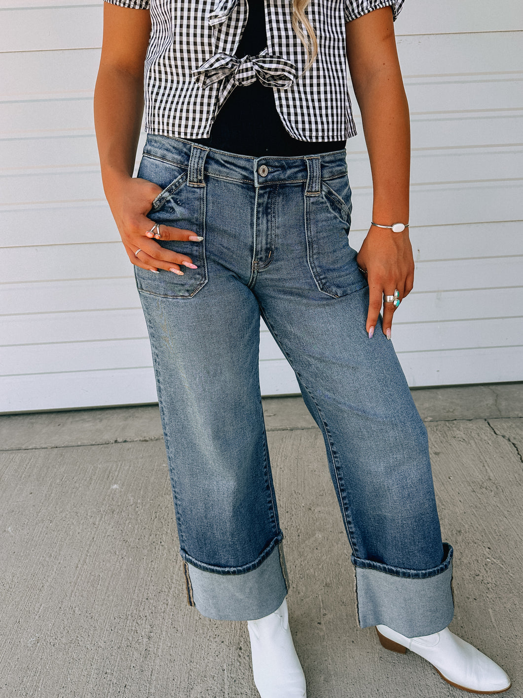 Brynn Dark Wash Tall Cuff Denim- Stretchy